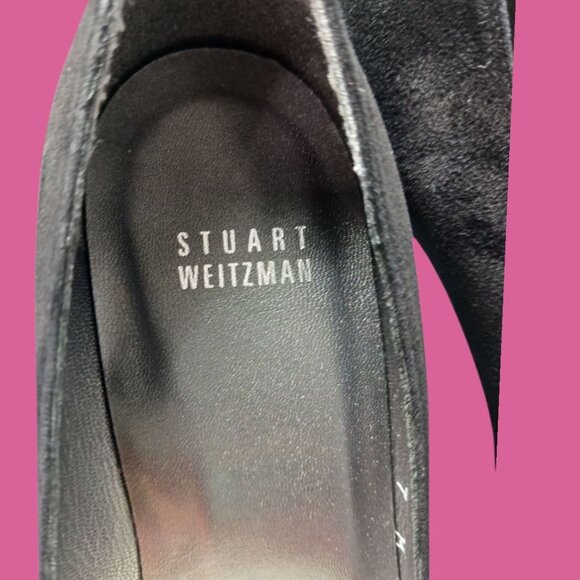 Stuart Weitzman  Suede Cageswoon Heels Round Toe Classic Womens Pumps Black 7.0M - Picture 11 of 16